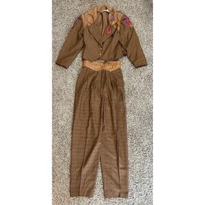 GORGEOUS Vintage Marc D'alcy Blazer & Pant Set Size 4 Leather Embroidered Floral